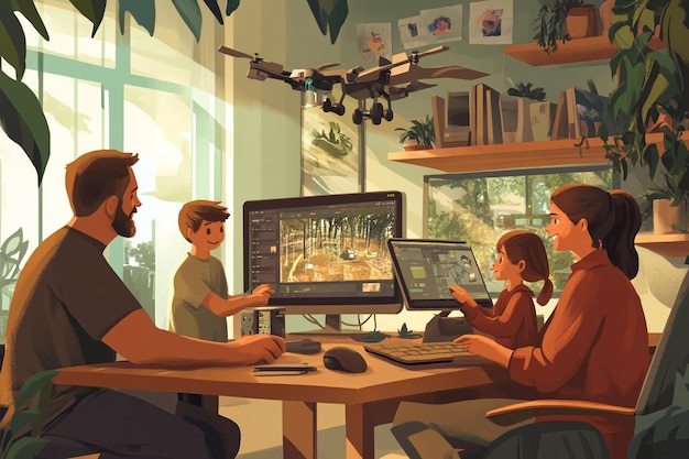 Creative team collaborating on 3D animation project